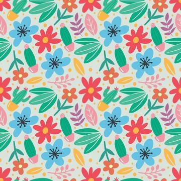 Collection set of leaf plants and flowers pattern Stock Illustration