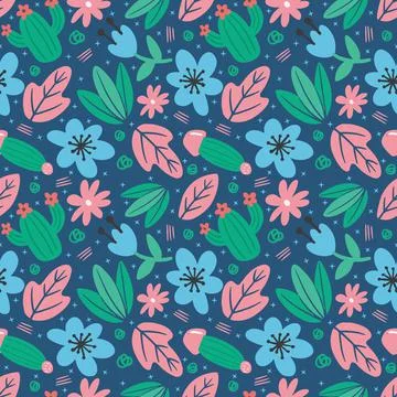 Collection set of leaf plants and flowers pattern Stock Illustration