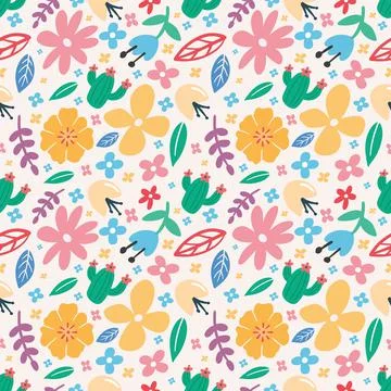 Collection set of leaf plants and flowers pattern Stock Illustration