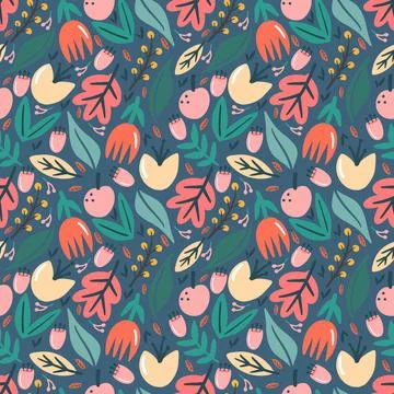 Collection set of leaf plants and flowers pattern Stock Illustration