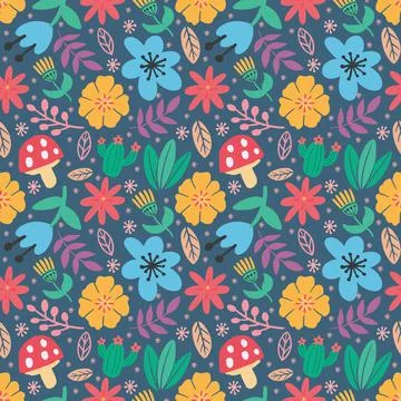 Collection set of leaf plants and flowers pattern Stock Illustration