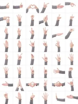 Collection set of many different hands symbols isolated on white background Фото