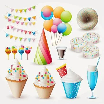 Collection set of party, white background, Made by AI,Artificial intelligence Stock Illustration
