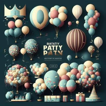 Collection set of party, white background, Made by AI,Artificial intelligence Illustrazione stock