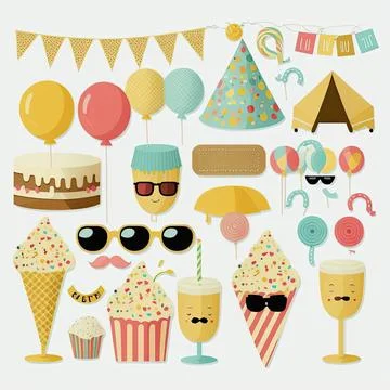 Collection set of party, white background, Made by AI,Artificial intelligence Stock Illustration