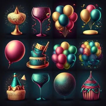Collection set of party, white background, Made by AI,Artificial intelligence Stock Illustration