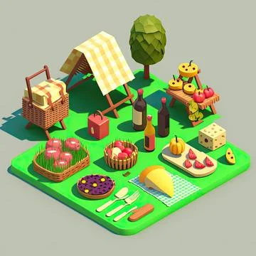Collection set of picnic, white background, Made by AI,Artificial intelligenc Stock Illustration