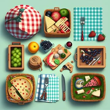 Collection set of picnic, white background, Made by AI,Artificial intelligenc Stock Illustration