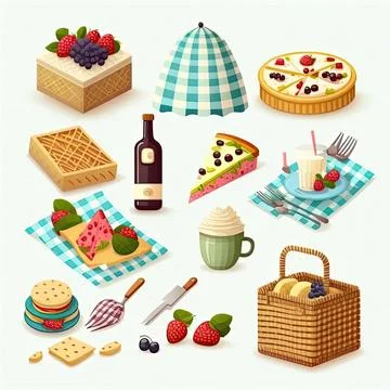 Collection set of picnic, white background, Made by AI,Artificial intelligenc Stock Illustration