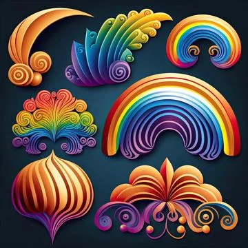 Collection set of rainbow ornament vector illustration, Made by AI,Artifici.. Stock Illustration