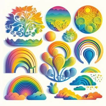 Collection set of rainbow ornament vector illustration, Made by AI,Artifici.. Stock Illustration