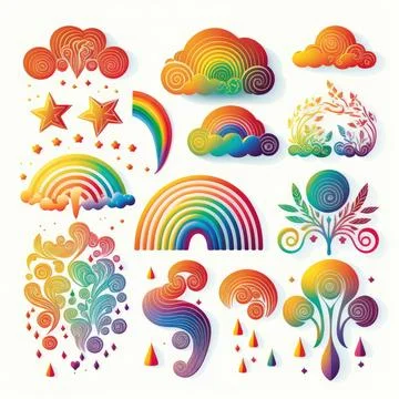 Collection set of rainbow, white background, Made by AI,Artificial intelligen Stock Illustration