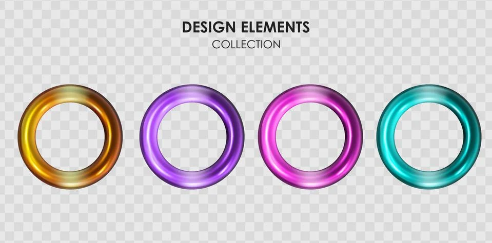 Collection set of realistic 3d render metallic color gradient geometric shape 스톡 일러스트