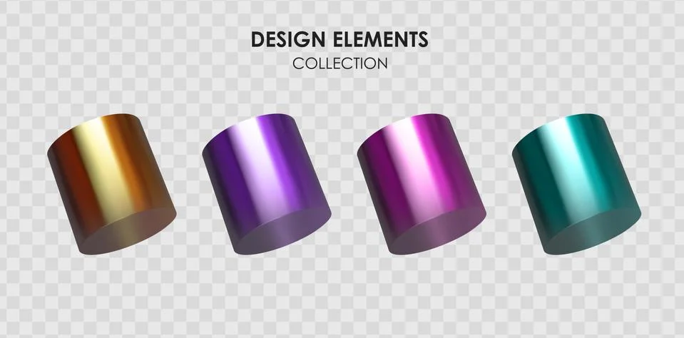 Collection set of realistic 3d render metallic color gradient geometric shape 스톡 일러스트