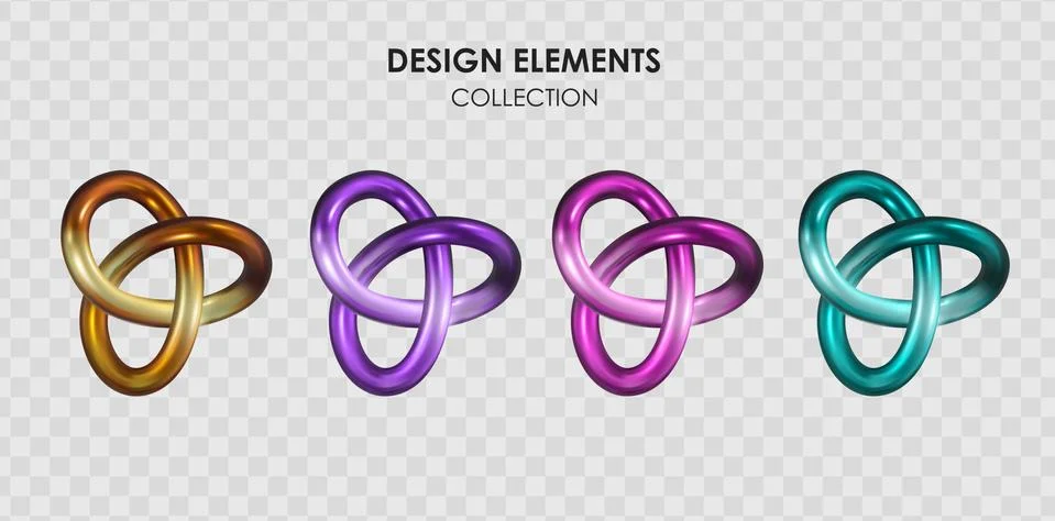 Collection set of realistic 3d render metallic color gradient geometric shape Illustrazione stock