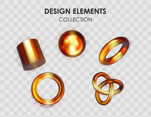 Collection set of realistic 3d render metallic color gradient geometric shape Stock Illustration