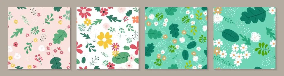 Collection Set Seamless Pattern Background with Simple Flower Design Elements イラスト素材