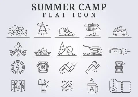 Collection set of summer camp line icon illustration design Stock Illustration