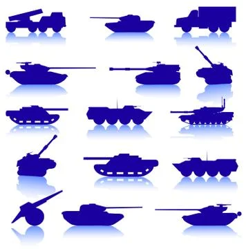 Collection set of tanks of guns Stock Illustration