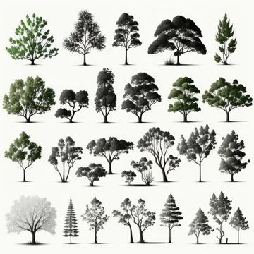 Collection set of tree, Made by AI,Artificial intelligence Stock Illustration