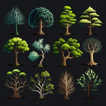 Collection set of tree, Made by AI,Artificial intelligence Stock Illustration