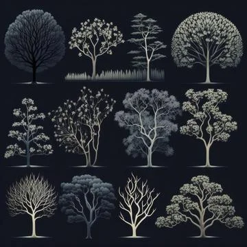 Collection set of tree, Made by AI,Artificial intelligence Stock Illustration