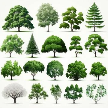 Collection set of tree on white background, Made by AI,Artificial intelligenc Stock Illustration