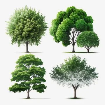 Collection set of tree on white background, Made by AI,Artificial intelligenc Stock Illustration