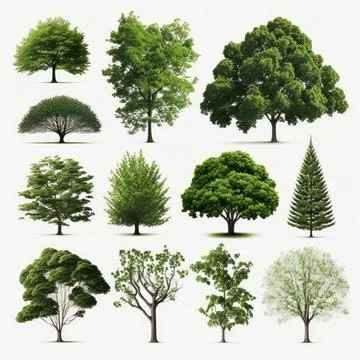 Collection set of tree on white background, Made by AI Stock Illustration