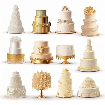 Collection set of weddingcake on white background, Made by AI Stock Illustration