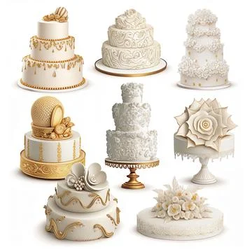 Collection set of weddingcake on white background, Made by AI Illustrazione stock