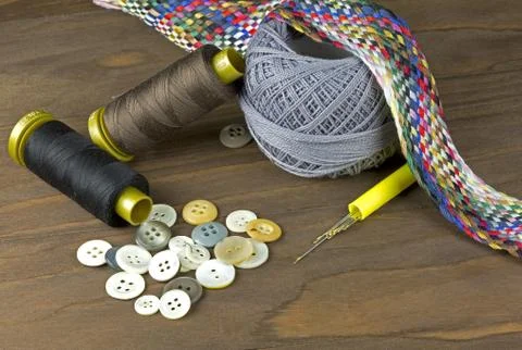 A collection of sewing tools Stock Photos