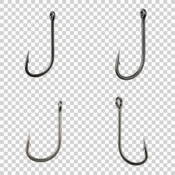 Collection of sharp metal fish hooks for professional fishing isolated on t.. Stock Photos