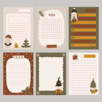Collection of sheets for notes, for planners with Christmas gnomes Stock Illustration
