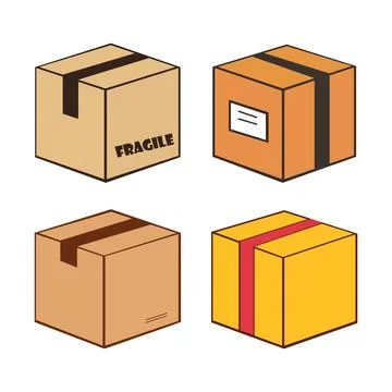 Collection of shipping package illustrations Stock Illustration