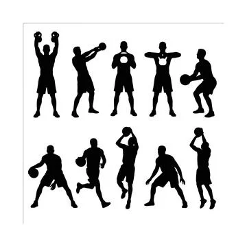 Collection of silhouette figures engaged in various athletic activities inc.. Stock Illustration