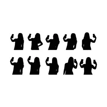 Collection of Silhouette Figures Using Smartphones in Various Gestures Isol.. Stock Illustration