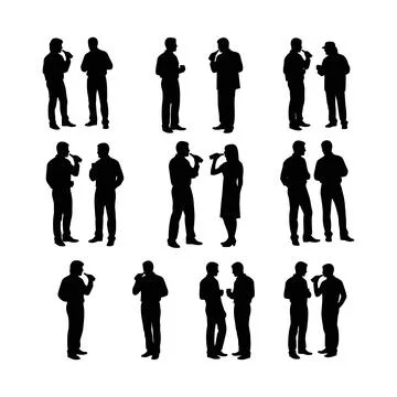 Collection of Silhouette People Engaged in Conversations and Phone Usage in.. Stock Illustration