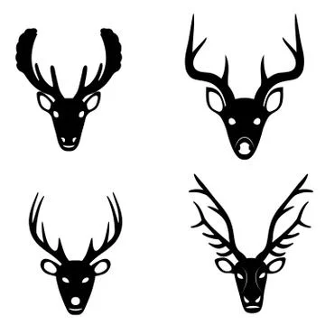 Collection of silhouettes of deer heads Stock Illustration