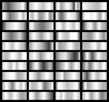 Collection of silver, chrome metallic gradient. Brilliant plates with silver  Stock Illustration