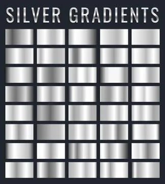 Collection of silver, chrome metallic gradient. Brilliant plates with silver  Stock Illustration