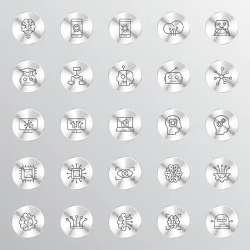 A collection of silver circular buttons Illustrazione stock