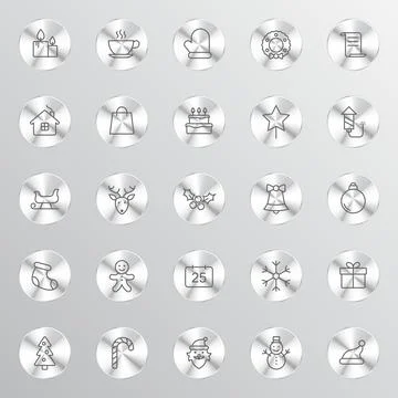 A collection of silver circular buttons Stock Illustration