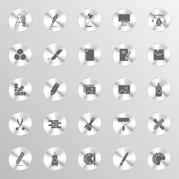 A collection of silver circular icons Stock Illustration