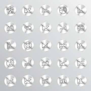 A collection of silver metallic circular buttons Stock Illustration