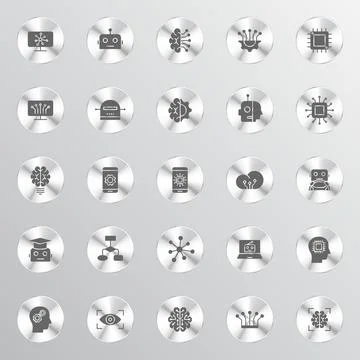 A collection of silver metallic circular icons Stock Illustration