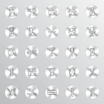 A collection of silver metallic circular icons 스톡 일러스트