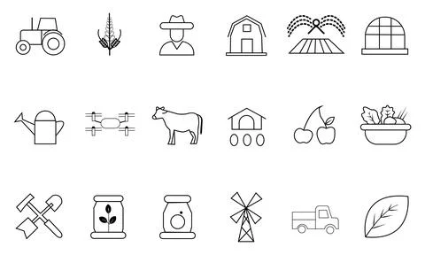 Collection of simple black line representing farming and agriculture tracto.. 스톡 일러스트