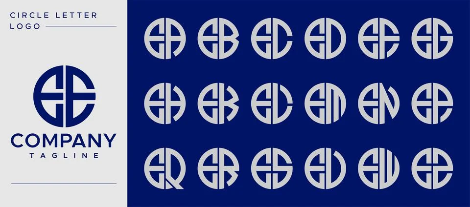 Collection of simple circle letter E logo design vector. E letter mark template. Stock Illustration