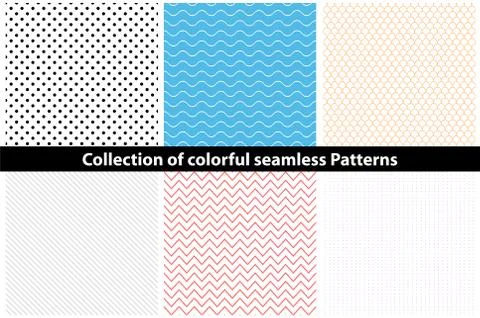 Collection of simple colorful seamless patterns. Stock Illustration